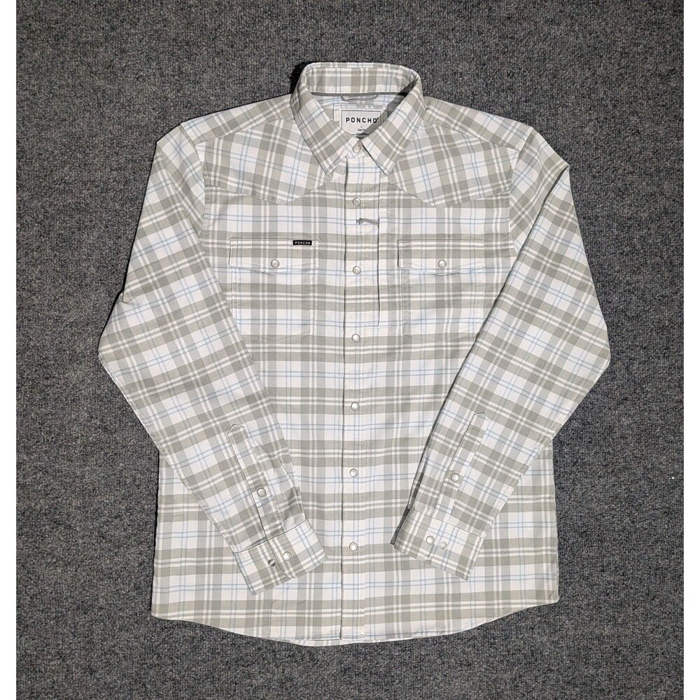 Poncho Flannel Shirt Mens Large Slim Fit Pearl Snap Long Sleeve